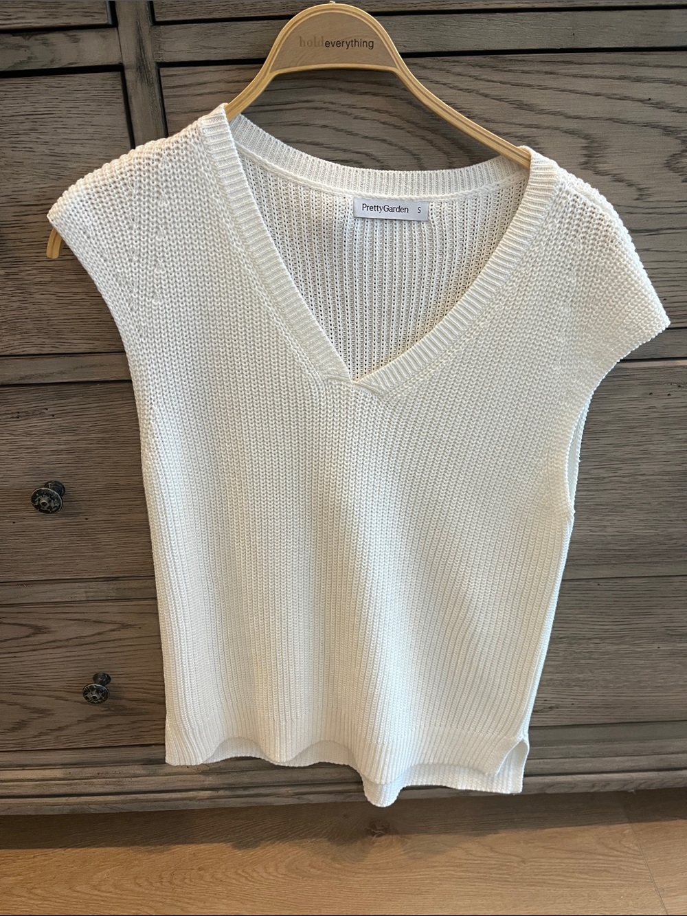 PrettyGarden White V-Neck Knit Tank Top